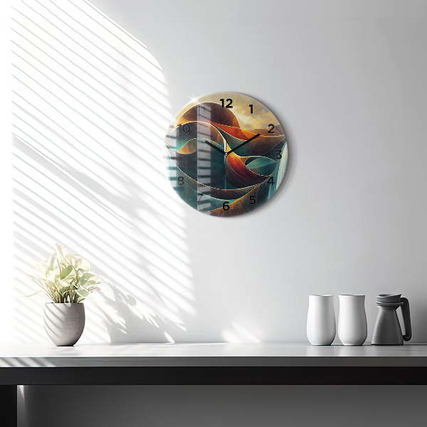 Round glass clock Flowing Waterfall