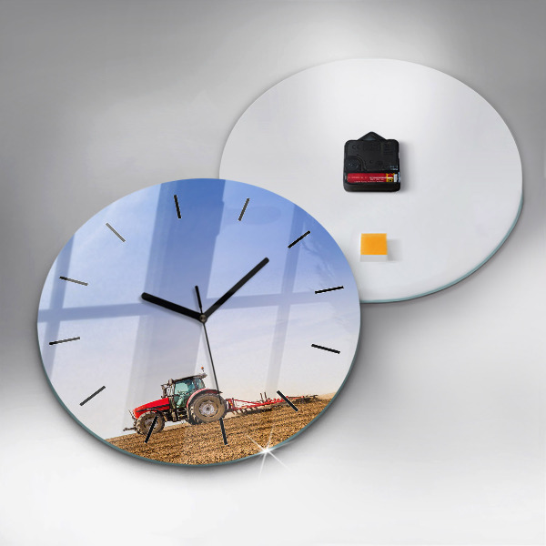 Round glass clock Farmer on a tractor