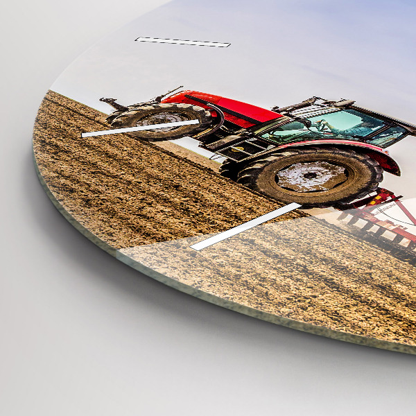 Round glass clock Farmer on a tractor