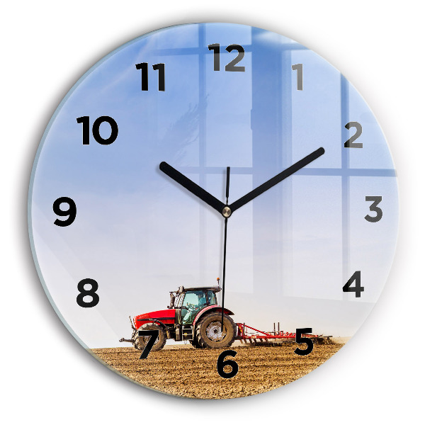 Round glass clock Farmer on a tractor
