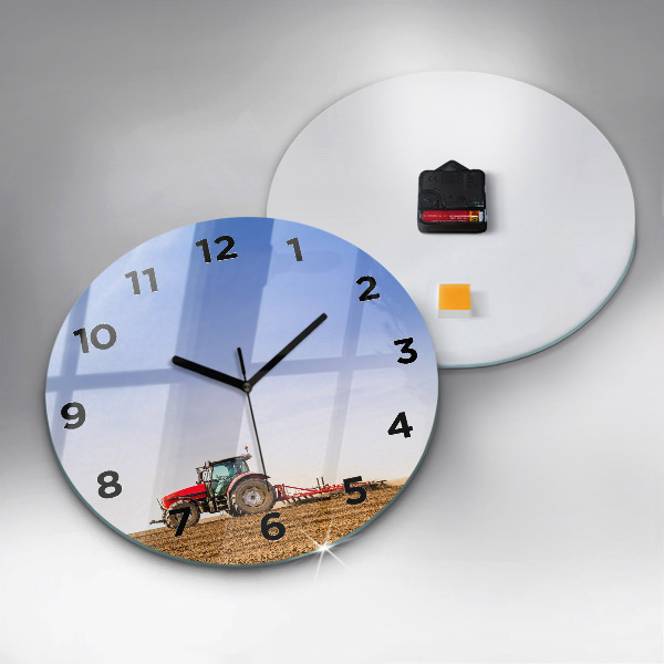 Round glass clock Farmer on a tractor