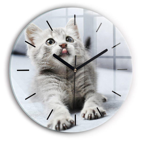 Round glass clock Cat on the couch