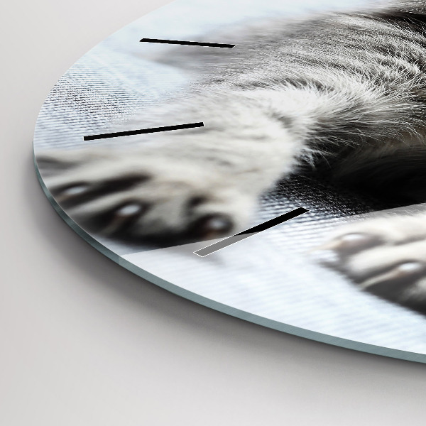 Round glass clock Cat on the couch