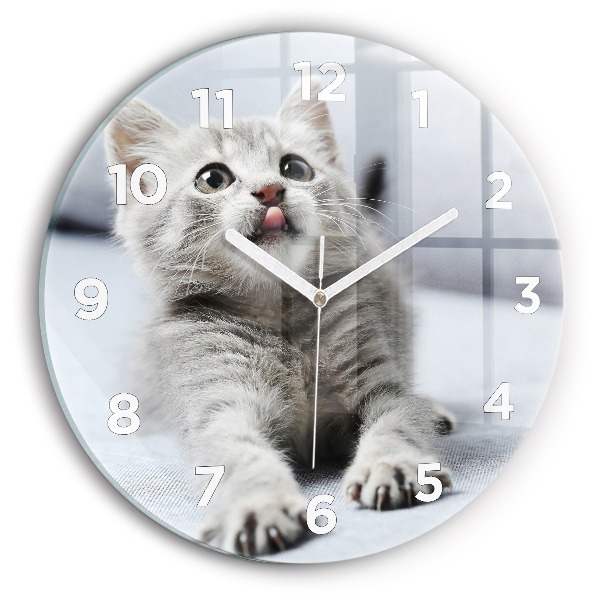Round glass clock Cat on the couch