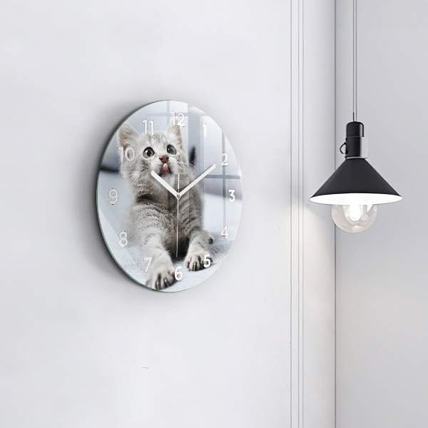 Round glass clock Cat on the couch