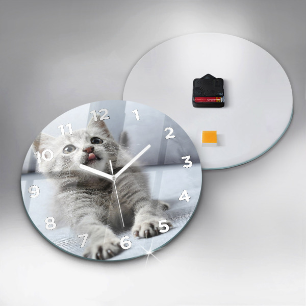 Round glass clock Cat on the couch