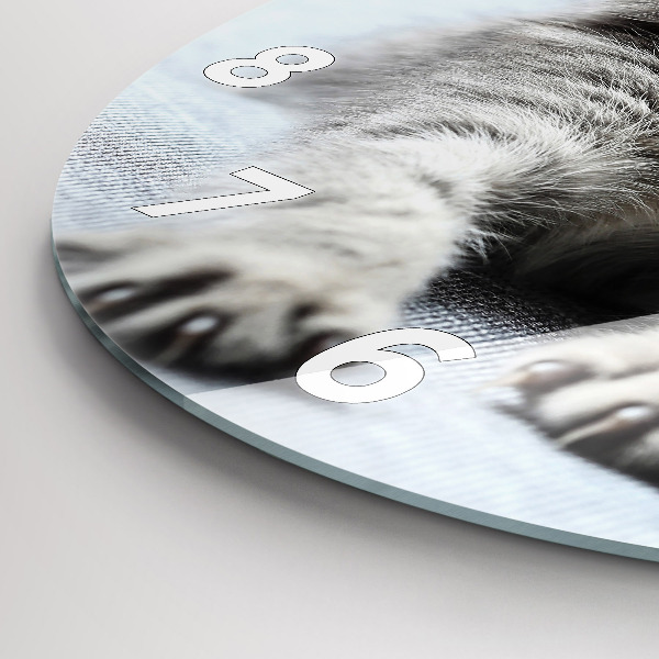 Round glass clock Cat on the couch