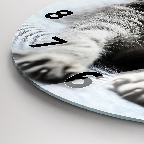 Round glass clock Cat on the couch