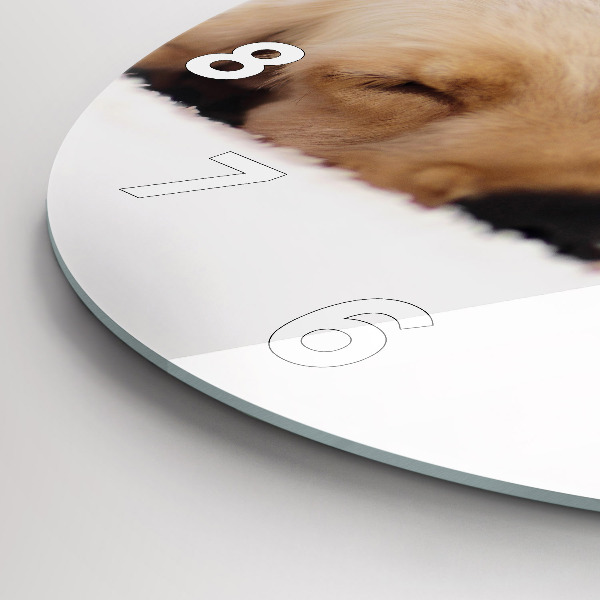 Round glass clock Sleeping cat and dog