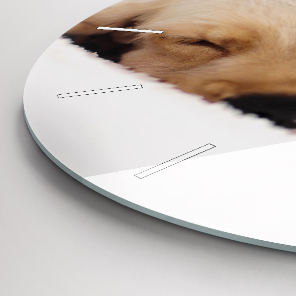 Round glass clock Sleeping cat and dog