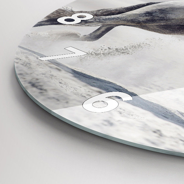 Round glass clock Galloping white horse