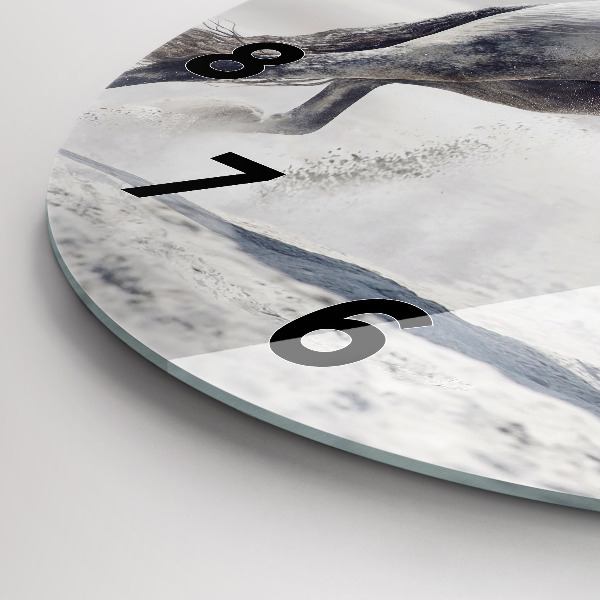 Round glass clock Galloping white horse