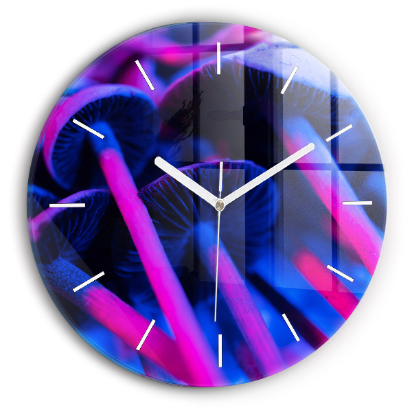 Round glass clock Magic colorful mushrooms
