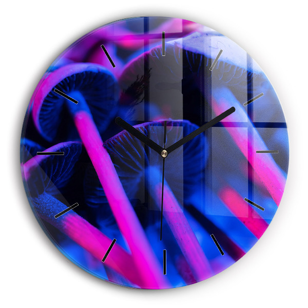 Round glass clock Magic colorful mushrooms
