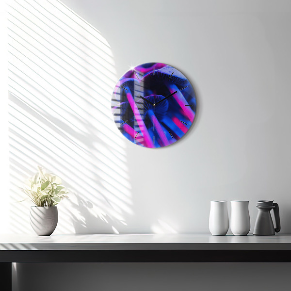 Round glass clock Magic colorful mushrooms