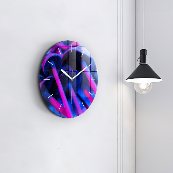 Round glass clock Magic colorful mushrooms