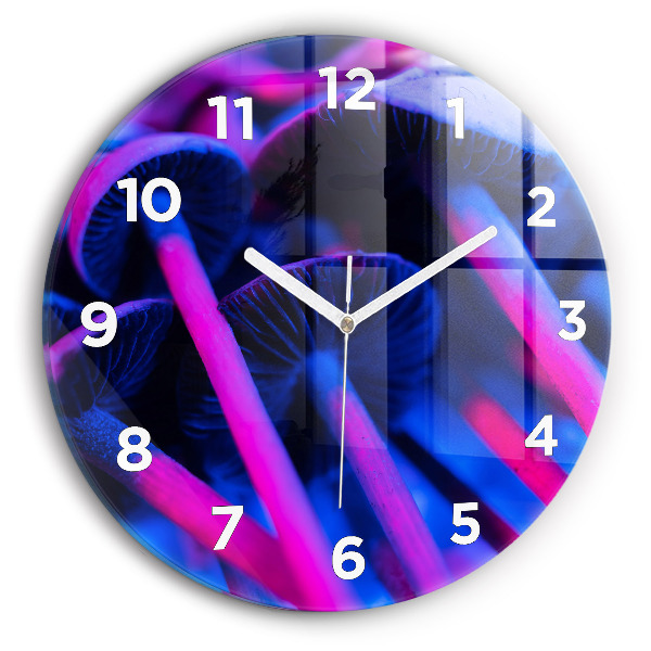 Round glass clock Magic colorful mushrooms