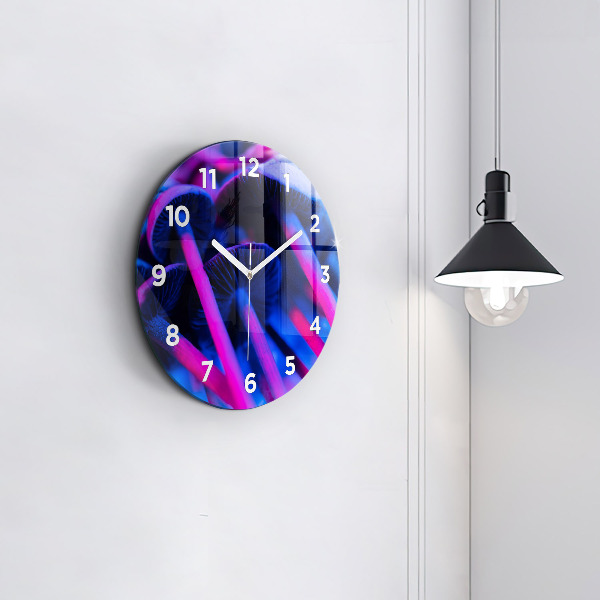 Round glass clock Magic colorful mushrooms