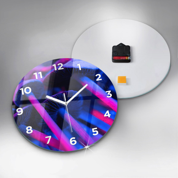 Round glass clock Magic colorful mushrooms