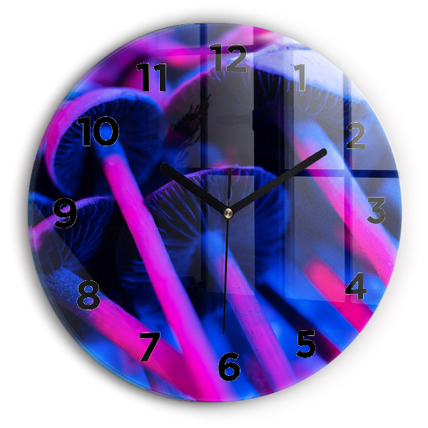 Round glass clock Magic colorful mushrooms