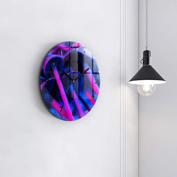Round glass clock Magic colorful mushrooms