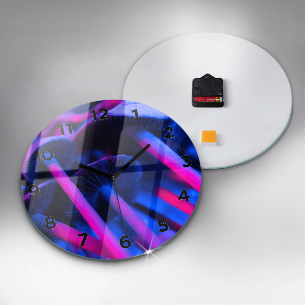 Round glass clock Magic colorful mushrooms