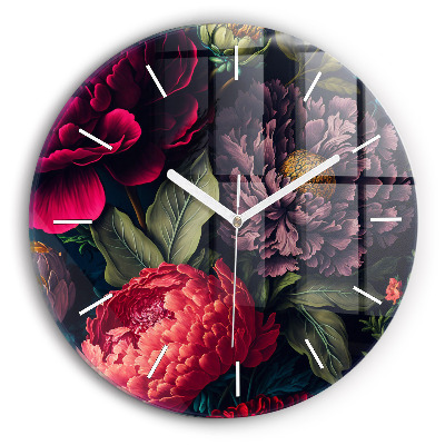 Round glass clock Vintage flower bouquet