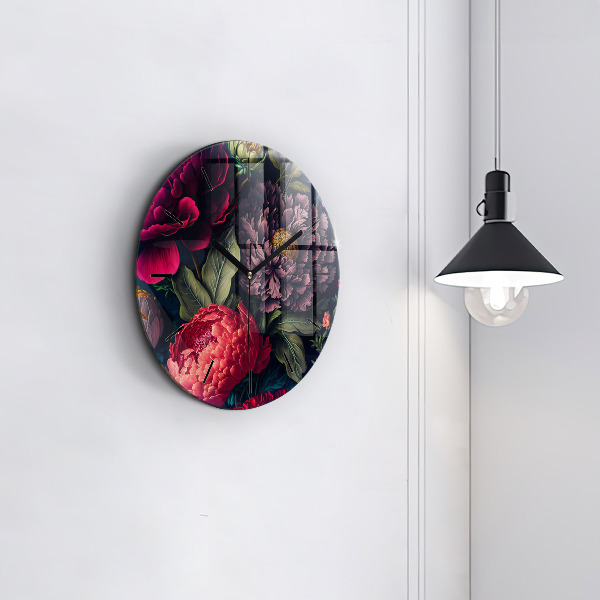 Round glass clock Vintage flower bouquet
