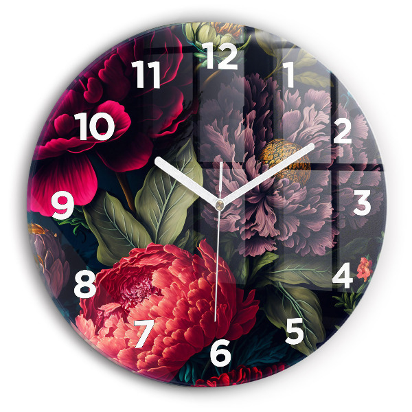 Round glass clock Vintage flower bouquet