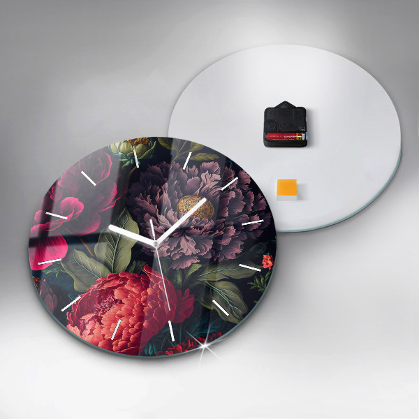 Round glass clock Vintage flower bouquet