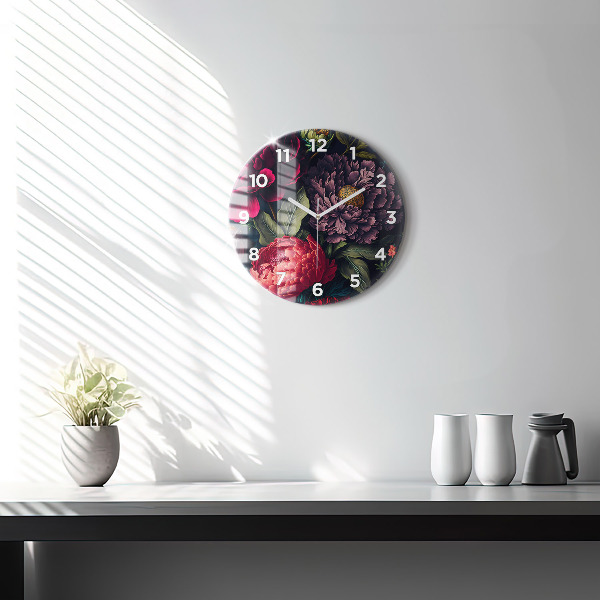 Round glass clock Vintage flower bouquet