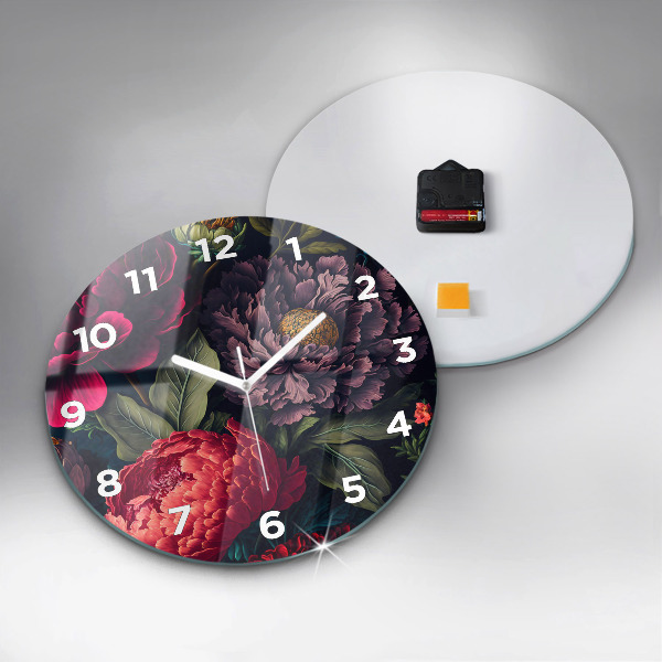 Round glass clock Vintage flower bouquet