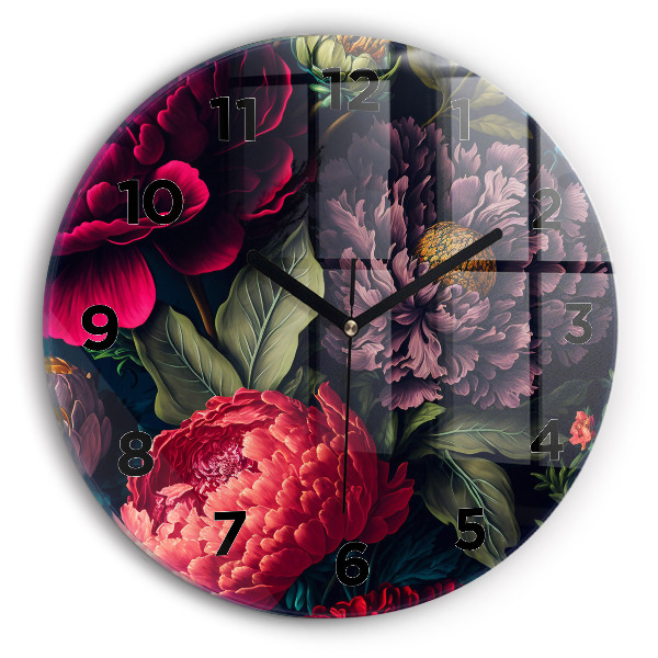 Round glass clock Vintage flower bouquet