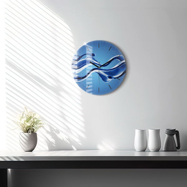 Round glass clock Liquid abstraction