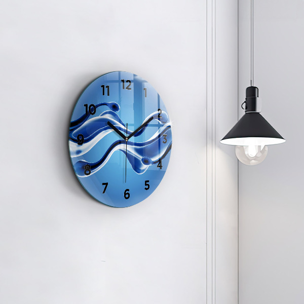 Round glass clock Liquid abstraction