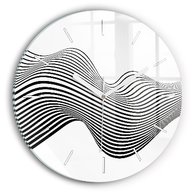 Round glass clock Black and white art