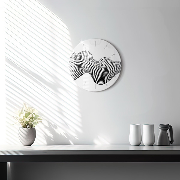 Round glass clock Black and white art