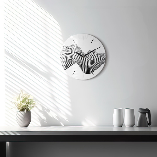Round glass clock Black and white art