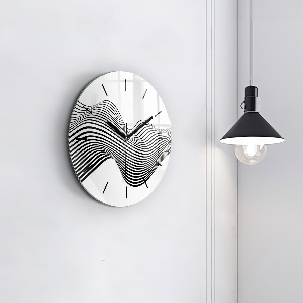 Round glass clock Black and white art