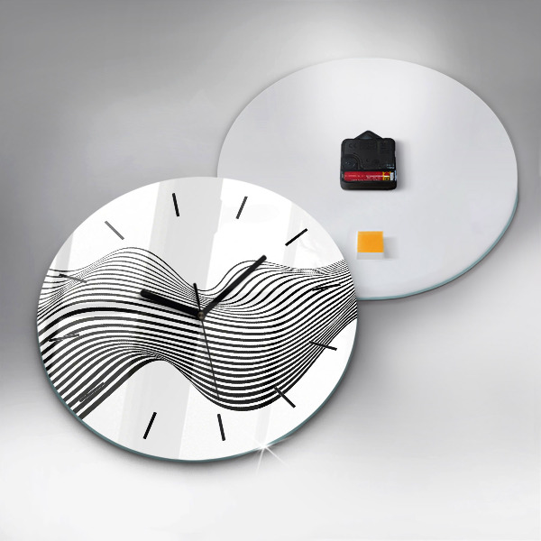Round glass clock Black and white art