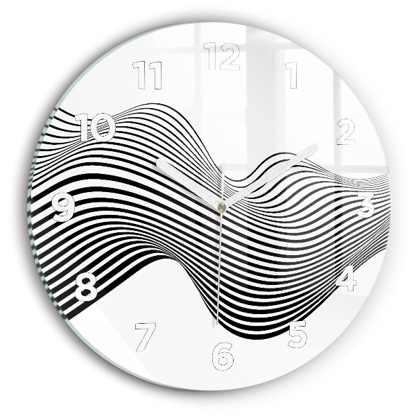 Round glass clock Black and white art