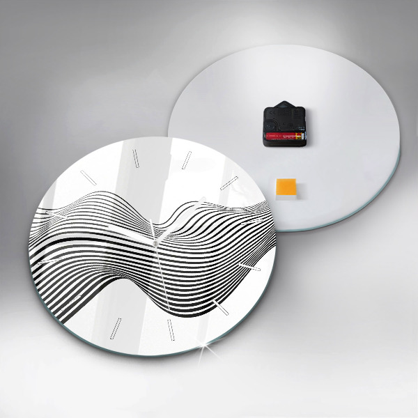 Round glass clock Black and white art