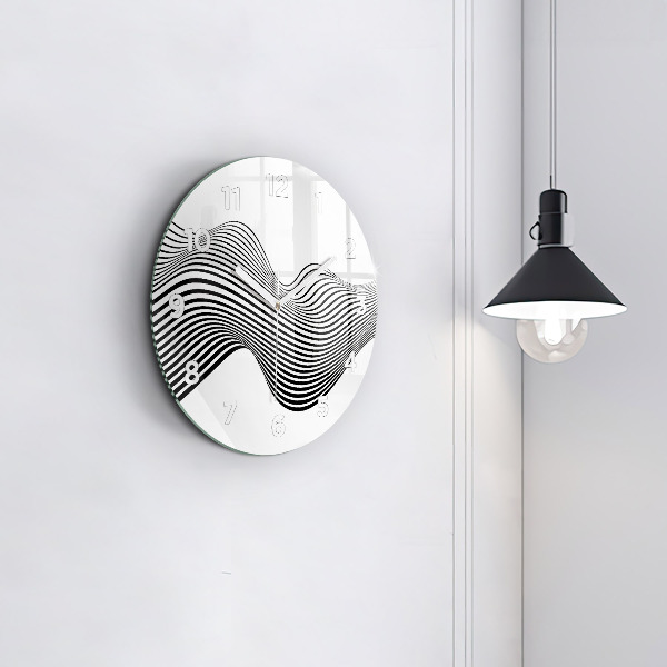 Round glass clock Black and white art