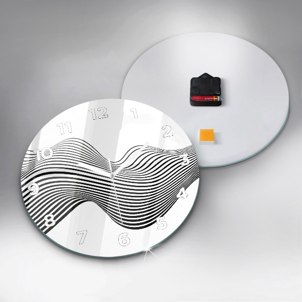 Round glass clock Black and white art