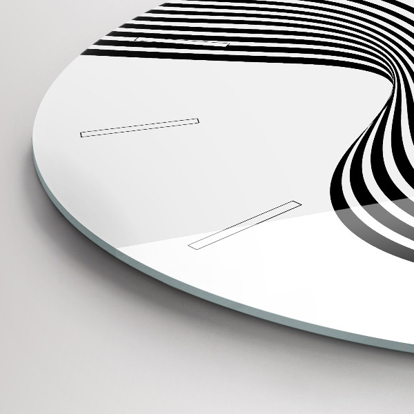 Round glass clock Black and white art