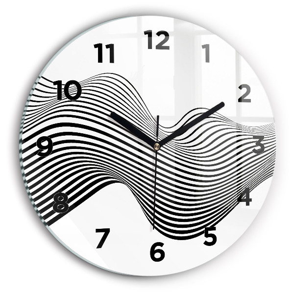 Round glass clock Black and white art