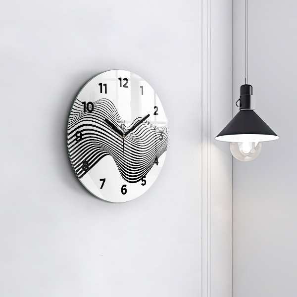Round glass clock Black and white art