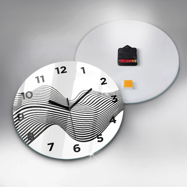 Round glass clock Black and white art