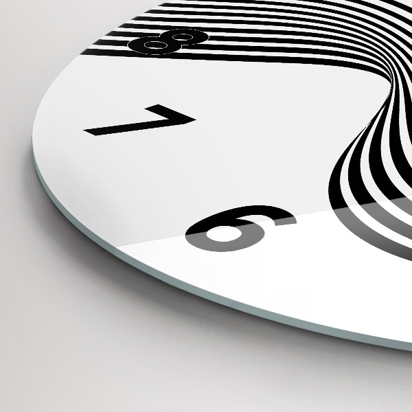 Round glass clock Black and white art