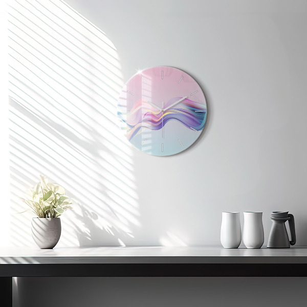 Round glass clock Pastel Wave Abstraction